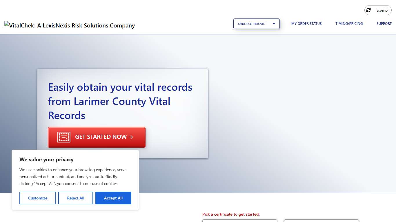 Larimer County Vital Records (CO) Order Certificates - VitalChek