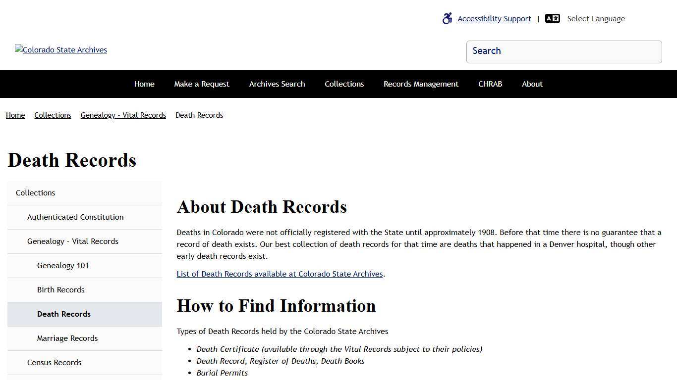 Death Records Colorado State Archives