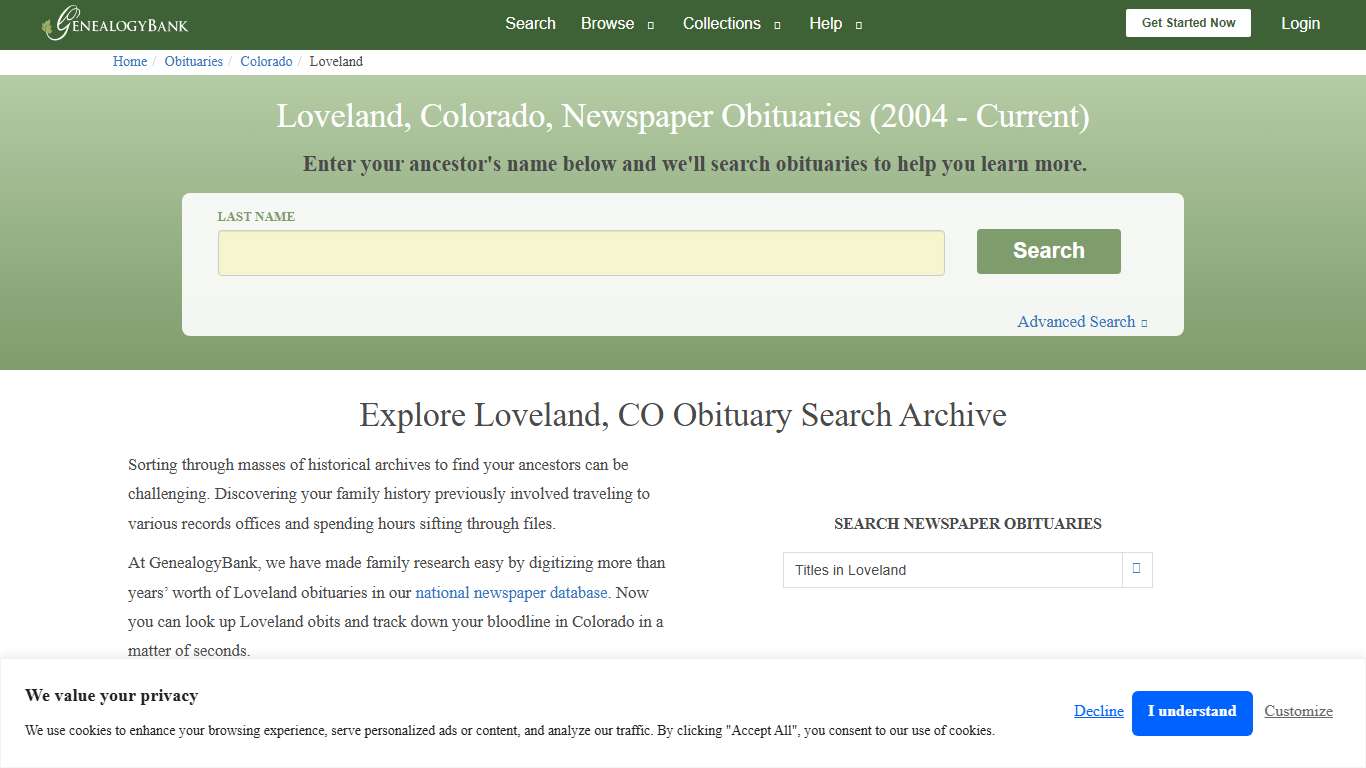 Loveland, Colorado Obituary Archive Search GenealogyBank