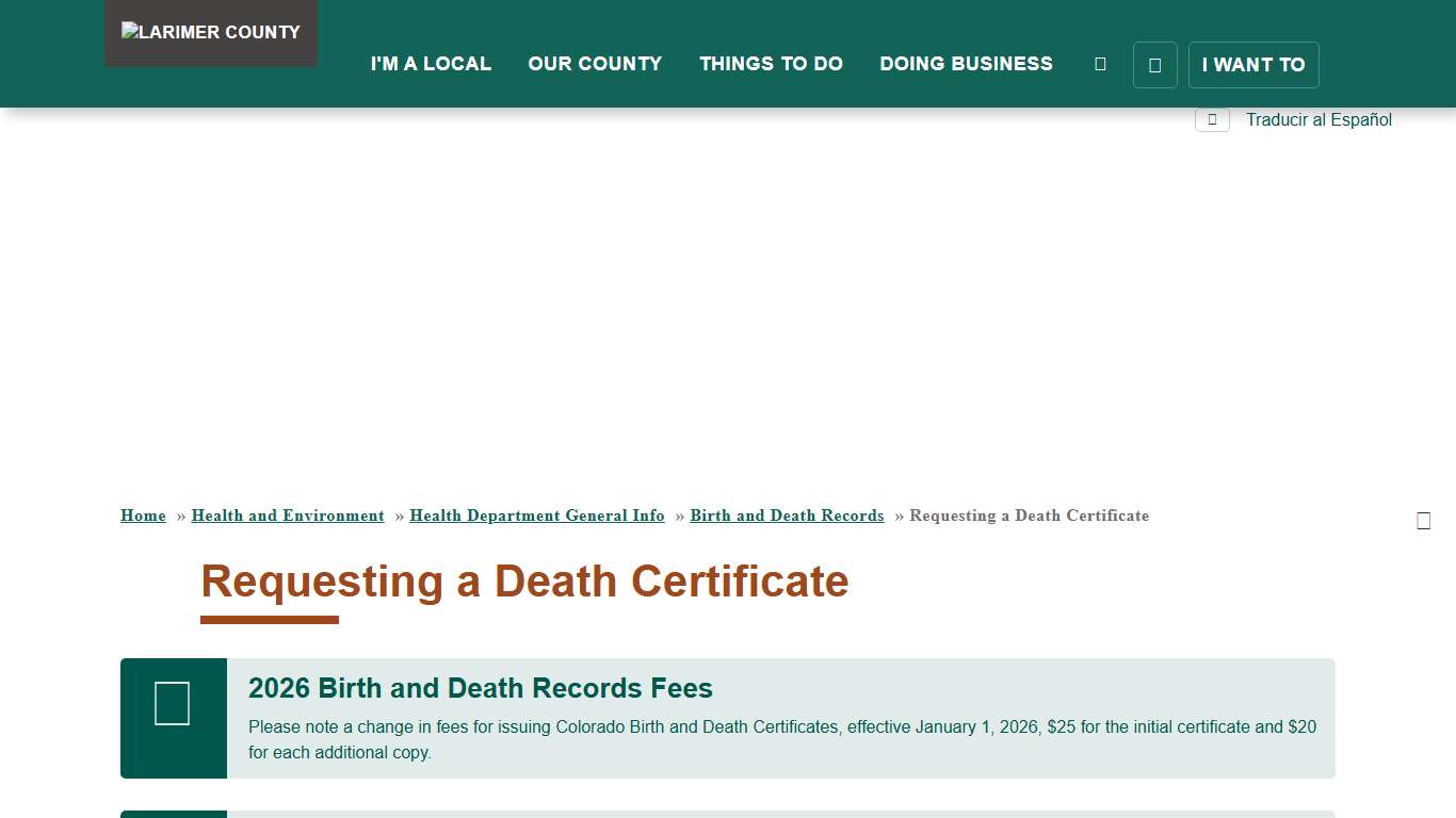 Requesting a Death Certificate Larimer County